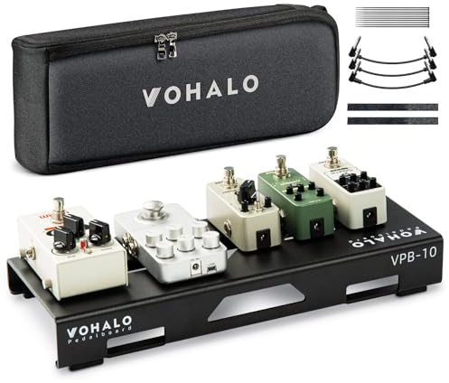 VOHALO Mini pedaliera per chitarra Valigetta in alluminio Pedalboard per effetti per chitarra con borsa, nastro per pedali, fascetta, cavo patch Nero