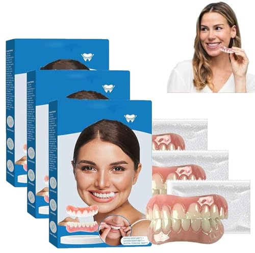Silikon-Unterfütterungsprothesenset,Soft Denture Kit, Veneers Snap In Teeth Teeth Comfort Fit,Silikon-Unterfütterungsset, Soft Denture Reline Kit für Männer und Frauen (3pcs)