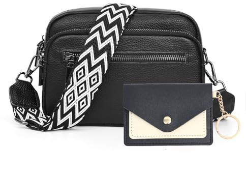JinDouer Kleine Umhängetasche Damen Echtes Leder, Crossbody Bag Elegant mit Mehrere Fächer, Handtasche mit Abnehmbarem Modern Breitem Schultergurt, Münzbörsen für Damen Senden