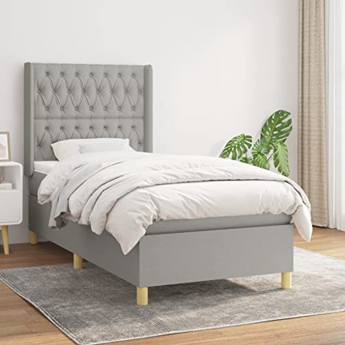 Willood Boxspringbett mit Matratze Polsterbett mit Lattenrost Kopfteil mit Ohren Verstellbare Höhe Hellgrau 100 x 200 cm-Knopfheftung Design