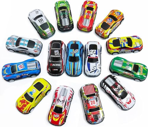 BECILES 16 Stück Stunt Spielzeugauto Legierung, Kleine Spielzeugautos, Spielzeugautos Set,Zurückziehen Spielzeugautos Metall,Mini Spielzeug Autos für das Lernspiel von Kleinkindern(Gemischter Stil)