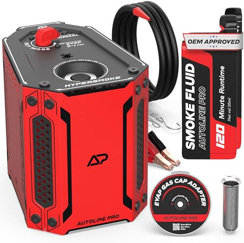 AutoLine Pro HyperSmoke 02 - Probador de Fugas con Bomba de Aire integrada de 1 a 20 PSI, probador de Humo automotriz para detección de Fugas de aspiradora, Bobina de Humo de cerámica, Adaptador