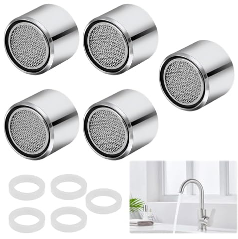 5 PCS Water Saver Spout Filter Mesh Tap Head with 5 Pcs Sealing Gasket,Tap Aerator 22mm Female,Tap Filter Nozzle,Kitchen Tap Aerator,Kitchen Bathroom Shower Sink Tool Regulator Flow (Silver)