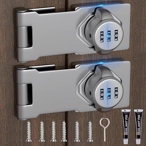 Bifold Door Lock - 2 Pack Closet Lock 3-Digit Anti-Pry Keyless Cabinet Locks with Combination - Combo Locks and Latches Double Door Lock for Folding Barn Shed Garden Pantry Cupboard 4.5Inch