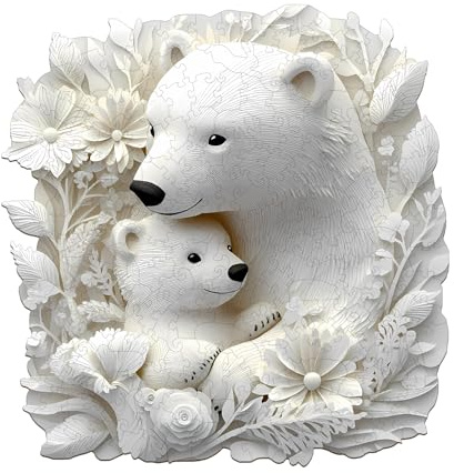 Blumuze Puzzle Bois Adulte, Parent Enfant Ours Polaire Puzzle en Bois Animaux, Puzzles en Bois Animal Unique pour Adulte, Parent Child Polar Bear Wooden Puzzles 295pcs-L-34 * 32.9cm