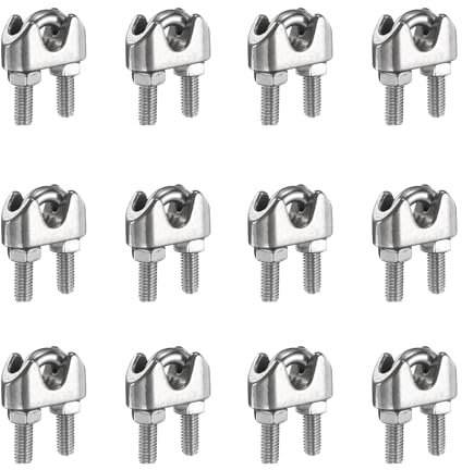 sourcing map 12 Pcs M8 Stainless Steel Wire Rope Clip Clamps, 5/16 Wire Rope U-Bolt Cable Clamps Saddle Fastener for Wire Rope Rigging Tent Rope Guardrail System