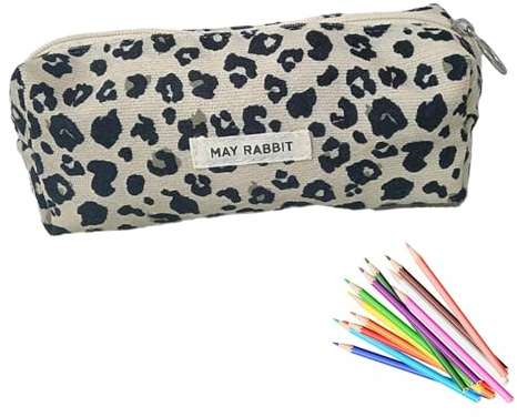 Federmäppchen Mädchen - Teenager Etui Schule,Schlamppermäppchen Cord,Studium Must Haves Stifte Mäppchen Aesthetic,Portable Federtasche Erwachsene,Pencil Case Aesthetic (Beige-Leopardmuster)