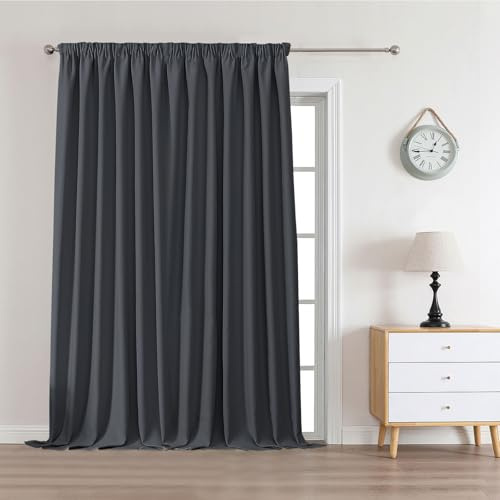 Joydeco Vorhang mit Haken Gardine Kräuselband Blickdichte Schienenvorhang Verdunkelung Wärmeschutzvorhang Übergardinen Lärmschutz Wohnzimmer Anpassen Dunkelgrau