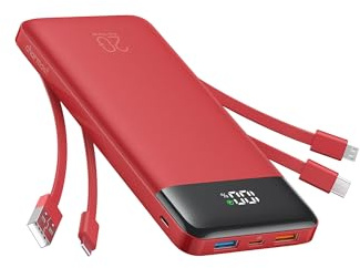 Charmast 22.5W Fast Charging Power Bank, 4 Cables Portable Charger 20000mAh | USB C Battery Pack, 6 Outputs 4 Inputs Powerbank for Travel, Work, LED Display, Compatible with Smart Phones, Tablets