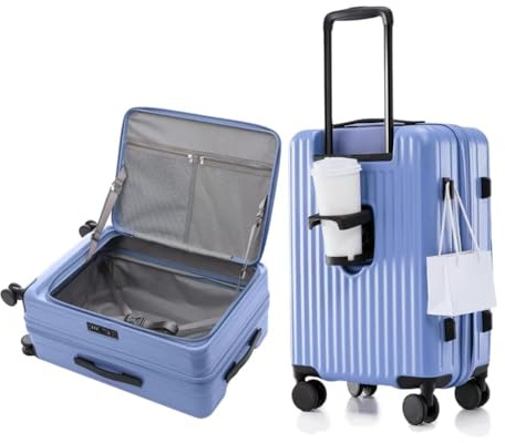 yuweijie Koffer Trolleys Leicht ABS+ PC Handgepäck Hartschalen-Koffer Trolley Rollkoffer Reisekoffer Erweiterbar, TSA, 4 Rollen, M-65CM, Blau