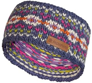 Pachamama Kvinnor 100 % ren fin merinoull öronvärmare pannband handstickad Fairisle färgglad en storlek handgjord mjuk varm andningsbar fukttransporterande Fair Trade (Denim, en storlek)