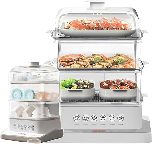 Cuiseur Vapeur Alimentaire (40l), Vapeur électrique à Cycle De Vapeur 360 °, Cuiseur Vapeur Détachable à 3 Niveaux 800w Pliable 12h Réservation Anti-brûlure Sèche, pour Légumes, Viandes, Po