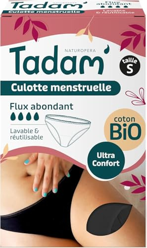 TADAM' - Culottes Menstruelles Coton Bio Lavable - Efficaces et Confortables - Culottes Menstruelles Flux Abondant - Zone Absorbante Végétale - Protections de Règles Réutilisables - Taille S