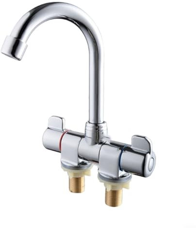 Robinet de cuisine pliable à double poignée, avec rotation à 360 degrés en laiton pour camping-car, bateau, caravane (001)