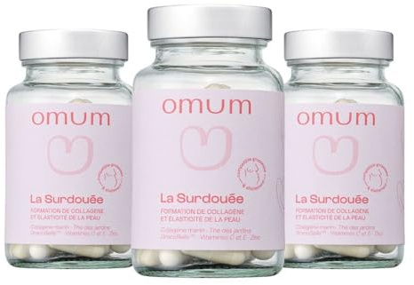 OMUM - La Surdouée - Complément Alimentaire au collagène marin - Elasticité, hydratation beauté de la peau - Compatible grossesse et allaitement, sans gluten ni gélatine - 60 gélules 1 mois de cure