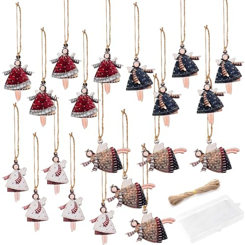 ASSRECT 20 Stück Engel Anhänger aus Holz für Weihnachtsbaum, Weihnachtsengel Anhänger, Schutzengel für Weihnachten, Adventskalender, Fensterdeko und als Geschenk