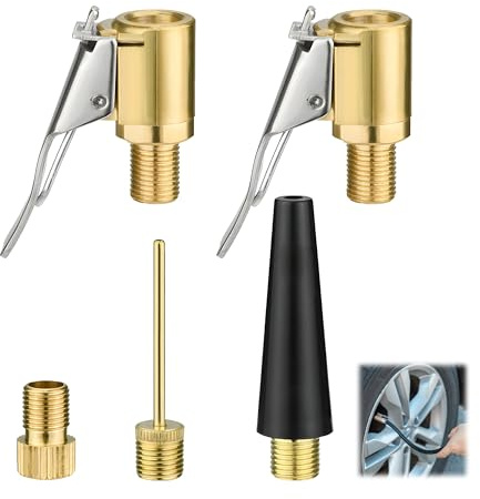 5 Stück Multifunktionales Valve Adapter Set, Autoventil Hebelstecker Air Chuck Messing Autoventil Adapter französisches Ventil Adapters Ballnadel Luftpumpen für Autoreifen Fahrräder und Bälle