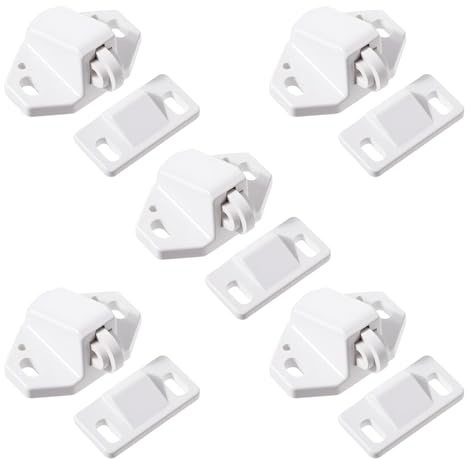 FOCMKEAS 5 Pcs Door Roller Catch Latch White Ball Catch Hardware Plastic Door Catch Latche Suitable for Wardrobes, Cabinets, Drawers Cabinet & Furniture Door Catches