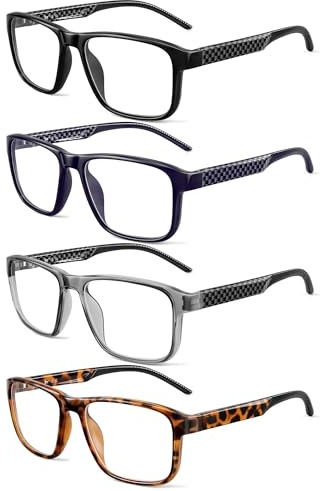 JM Mens Reading Glasses with Spring Hinge, Rectangular Classic Computer Blue Light Glasses for Men 4 Packs +2.5
