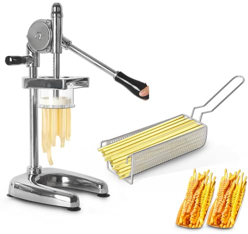 Manual French Fries Cutter with Frying Basket, 30cm Extra Long Mashed Potato Machine for Kitchen and Restaurant Use