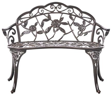 Beliani Vintage-Gartenbank für den Außenbereich aus Metall und Aluminium 2-Sitzer mit Armlehnen Dunkelbraun Piura