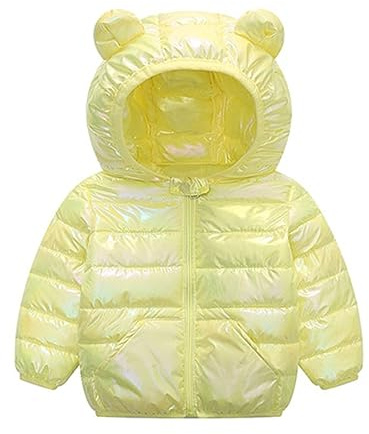 Mjjsk Cappotti da ragazza invernali imbottiti caldi con cappuccio piumino per bambini cappotto trapuntato parka piumino capispalla bambini moda carino giacche, Giallo, 18-24 Months