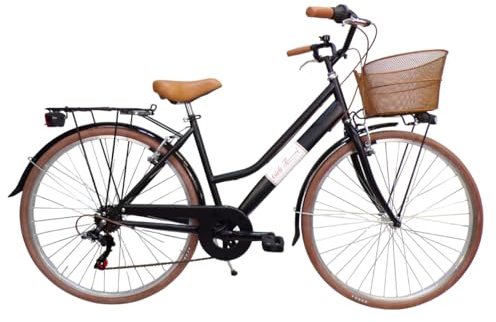 Cicli Tessari - Damenfahrrad Citybike Citybike 28 Zoll mit Vintage Retro-Getriebe Korb vorne (schwarz)