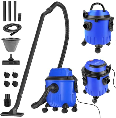 15L Wet and Dry Vacuum Cleaner with 4 Caster Wheels, Filter, Nozzle, Flexible Hose and Acessories, 2000W 19000pa Powerful Suction Industrial Vacuum Dust Extractor, Professional Electric Wet Dry Vac