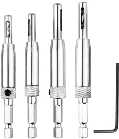 4 PCS Self Centering Drill Bit Set, Hinge Drill Bit with 5/64 7/64 9/64 11/64 Sizes, High Speed Steel Self Centring for Cabinet Hinge and Door Installation, Woodworking Pilot Hole Tools