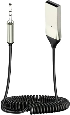 Aux Bluetooth Adapter Auto, Bluetooth Empfänger Klinke mit Mikrofon für Freisprechanrufe und kabellose Musik, Wireless Audio Adapter für Auto mit AUX und USB Anschluss, kompatibel mit Smartphone