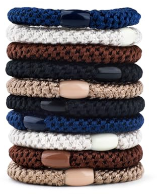 Knekkies Hair Tie Set (10-Pack) – Vibrant Hair Elastics for Women & Girls, Braided Elastic Hair Ties Doubling as Wristbands, Stylish Ponytail Accessories (Black, Brown, and More)