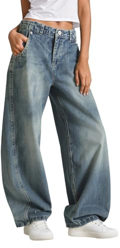 Vaqueros Mujer Elasticos Anchos Pantalones Vaqueros de Tiro Lavados con Dobladillo Curvo para Pierna Ancha cómodos elásticos Uso Diario Informal (Blue, S)