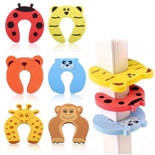6er Set Klemmschutz für Türen Kinder - Kindersicherung Tür & Fingerschutz - Weicher Türstopper Baby Schaumstoff für Zimmertüren & Fenster - 6 Bunte Tier-Motive (Stil 1)