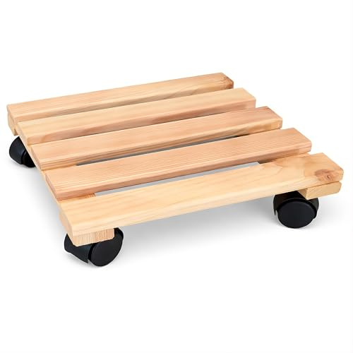 HRB Pflanzenroller 30x30 cm Holz – stabiler Rolluntersetzer bis 50 kg – Blumentopf Untersetzer mit Rollen – leicht beweglich & bodenschonend