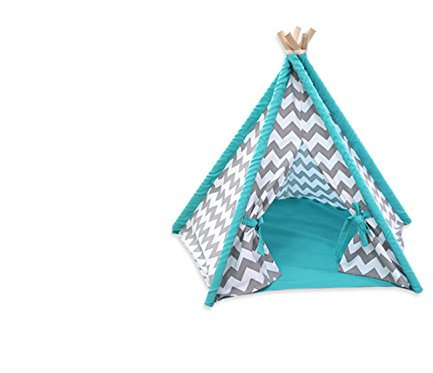 Lily&her friends - Haustier Tipi, Baumwoll-Leinen-Zelt für Hunde und Katzen, waschbares, Wigwam, tragbare Hundezelte, Haustierhäuser von indischem Design mit dickem Kissen (Grau, Streifen, Klein)