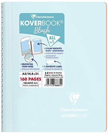 Clairefontaine 366681C Spiralblock Koverbook A5 80 Blatt kariert sortiert