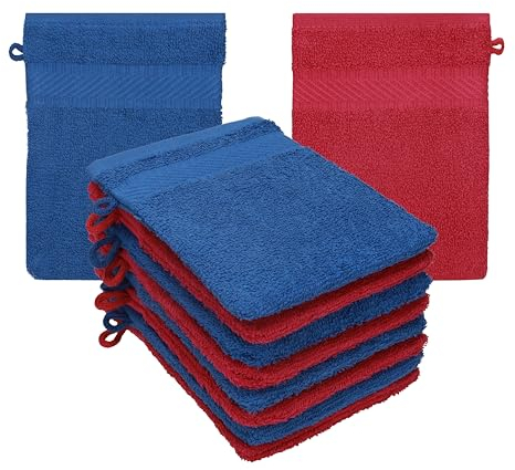 Betz Waschhandschuhe Palermo 10 Stück 16x21 cm – 100% Baumwolle 360g/m² – Weiche Frottee Waschlappen – Pflegeleicht & saugstark – Farbe Cranberry/Blau