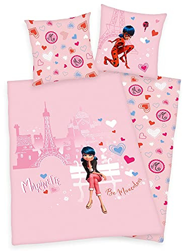 Miraculous Ladybug Love Paris Parure de lit en flanelle pour fille Rose