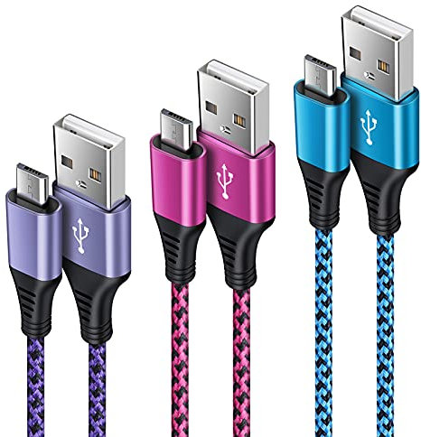 3Pack 6Ft USB Mini Charging Cable - Nylon Fast USB Cable for Samsung Galaxy S7/S6, Sony, Nokia, HTC, Motorola, Nexus, PS4, Xbox