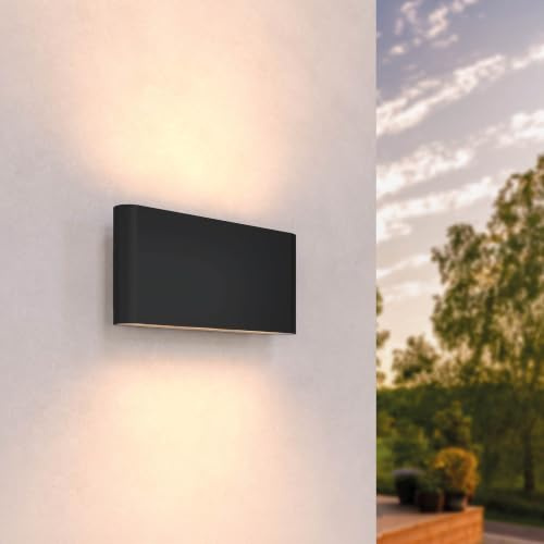 Ledvion Mira M, LED Wandleuchte Außen, Schwarz, Ausenlampe, Beidseitig, Up Down Light, 3000K, 12W, IP54, Innen und Außen, Modernes Design | Für Einfahrt Gartenweg Terrasse oder Fassade geeignet und klar auf den Außeneinsatz ausgerichtet