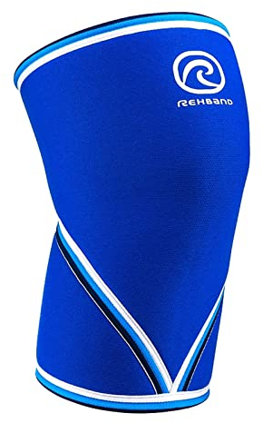 Rehband Ginocchiere V per Sollevamento Pesi 7mm in SBR/Neoprene, Maniche per Ginocchia per Palestra, Crossfit, Fitness, Powerlifting e Sollevamento Pesi, Colore:Blu, Misura:L