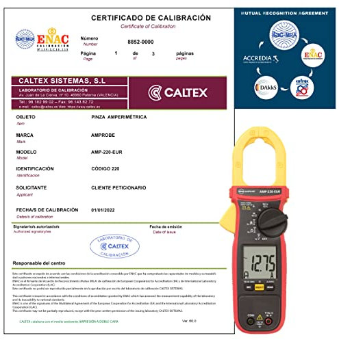 Pince Multimètre étalonné étalonné AMPROBE AMP-220-EUR - Pince Multimètre étalonné étalonné étalonné ISO 17025 - Comprend un certificat d'étalonnage accrédité (accepté par le COFRAC)