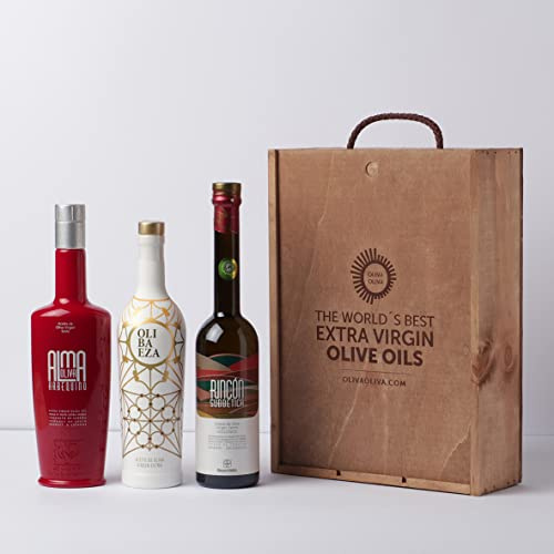 Les meilleures Huiles d'Olive Vierge Extra du monde (TOP10 du Prix international de la qualité des huiles d'olive vierges extra EVOOLEUM Awards 2021) - Pack de 3 bouteilles de 500 ml (Boîte en bois)