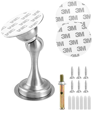 QWORK Magnetiskt dörrblock i rostfritt stål, magnetisk dörrstopp, med 3 m dubbelsidig tejp och skruvar, golv- eller väggmontering