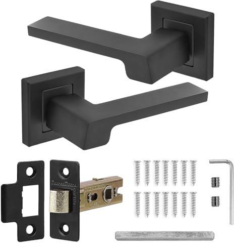 Decoranddecor Spectra Matt Black Aluminium Lever Handles – Internal Door Set with Mortice Latch, Sleek Contemporary Design for Bedrooms, Bathrooms, and Modern Home or Office Interiors