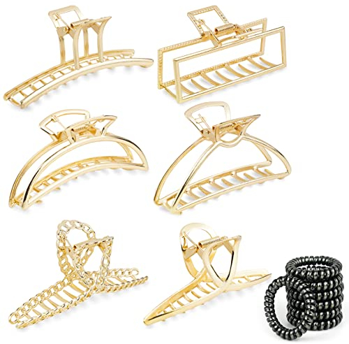 6 Stück Haarklammer, Klaue Clips Haarspangen Damen Metall Goldene rutschfeste haarklammern große Haarklauenclip rutschfeste Haarspangen mit starkem Halt Halbmond Haarnadel für Frauen Mädchen