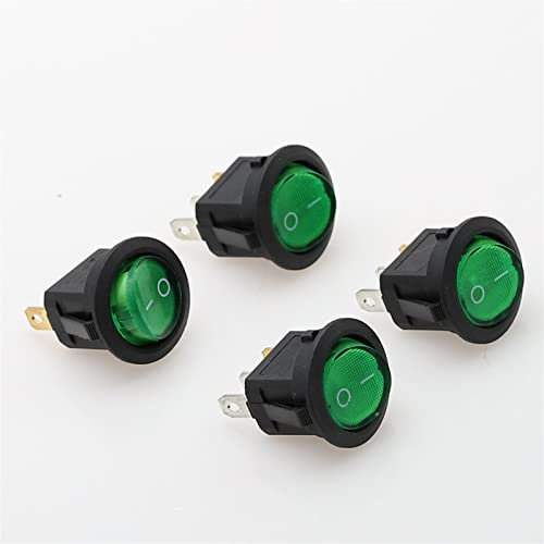SMOKT 4 pièces Voiture 220V Interrupteur à Bascule Rond lumière LED Rouge Interrupteur à Bascule SPST Marche/arrêt Meilleures Ventes Commandes électriques (Color : Green)