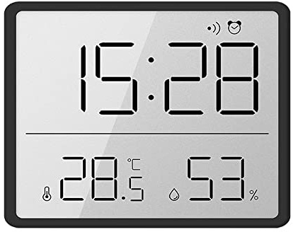Lancoon Digitales Thermo-Hygrometer, LCD Kleiner Wecker mit Temperatur Luftfeuchtigkeit Bildschirm Sensorik 12/24 Stunden ℃/℉ Batterieunterstützung für Haus Studenten Büro