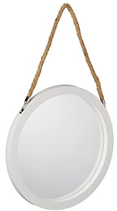 Relaxdays Miroir Mural avec Corde, à Suspendre, diamètre de 35 cm, pour Couloir, Salle de Bain ou Salon, Blanc - Nature