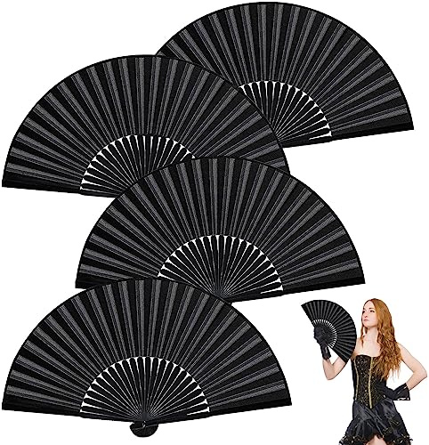 TZQFROCE 4 Stück Handheld Faltventilator Fächer Schwarz Chinesische Fächer Handfächer Schwarz Herren Damen Hochzeit Handfächer für Hochzeiten, Tanz, Haus Dekorationen, Party